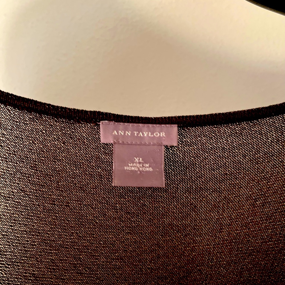 ANN TAYLOR. sheer ,Dark brown, tunic. Some pilling on bottom, left side